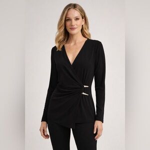 Joseph Ribkoff Black Wrap Avant Garde Metal Shard Long Sleeve Blouse Size 14